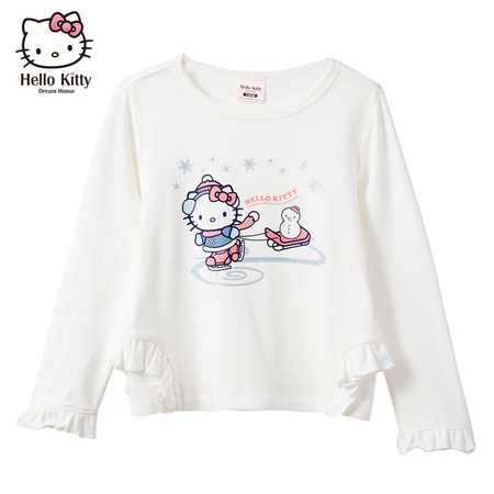 Hello Kitty 凯蒂猫 女童圆领针织荷叶长袖T恤