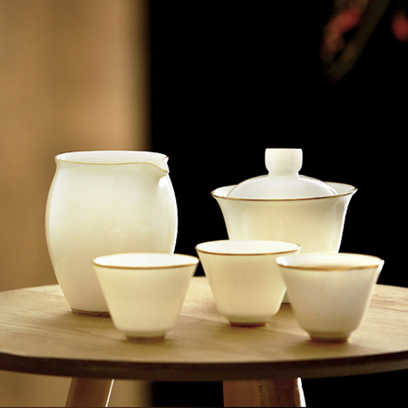 京东PLUS会员：京东京造 德化白瓷-描金玉兰系列 八件套茶具套装