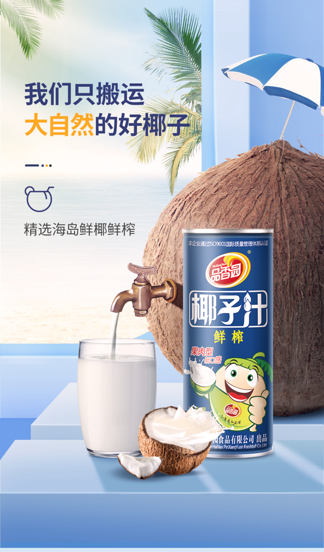 品香园海南鲜榨原味果肉椰子汁245ml12罐