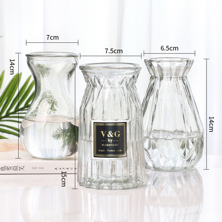 青木时光 玻璃花瓶 透明3个装