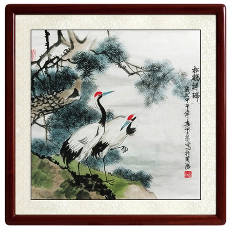 国画手绘 装饰画 斗方中堂画 祝寿图水墨画 松鹤延年挂画