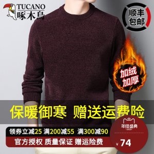 啄木鸟 男士雪尼尔加绒 保暖圆领纯色毛衣